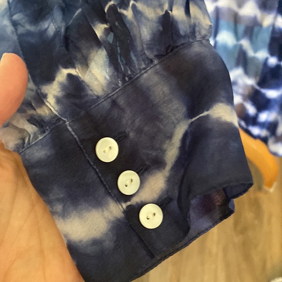 Lafayette 148 New York silk tie dye ruffle chest button bishop sleeve top 24 - Picture 4 of 9